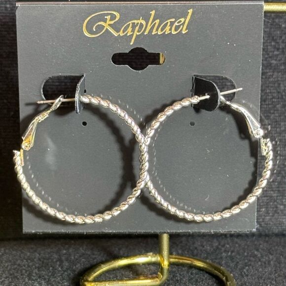 Raphael Silver Tone Textured Hoop Earrings 1.25in - Picture 6 of 11
